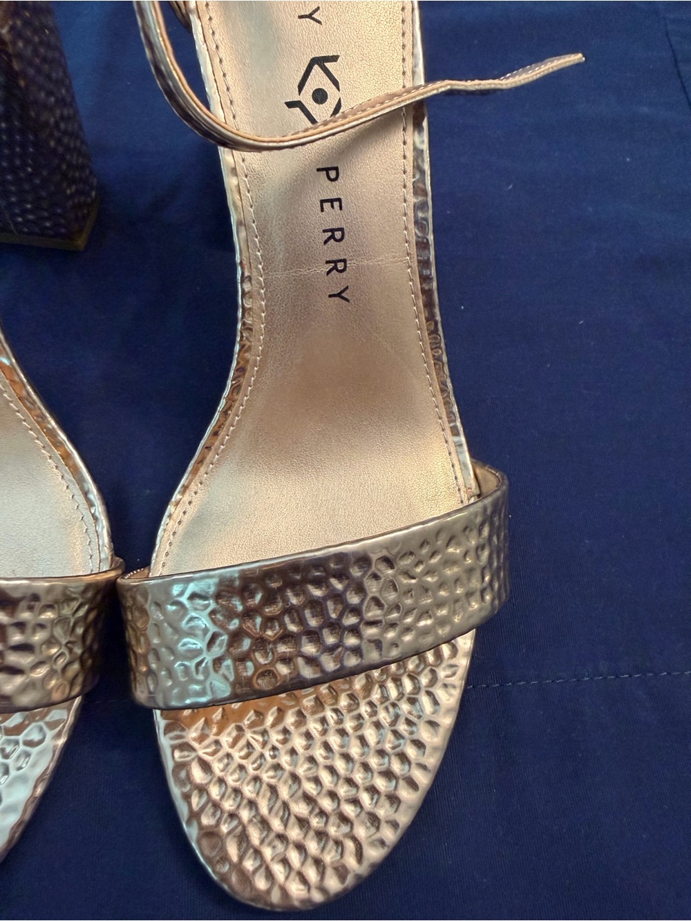 Katy Perry Collections Hammered Metallic Block Heel Sandals - Rose Gold - Picture 2 of 6